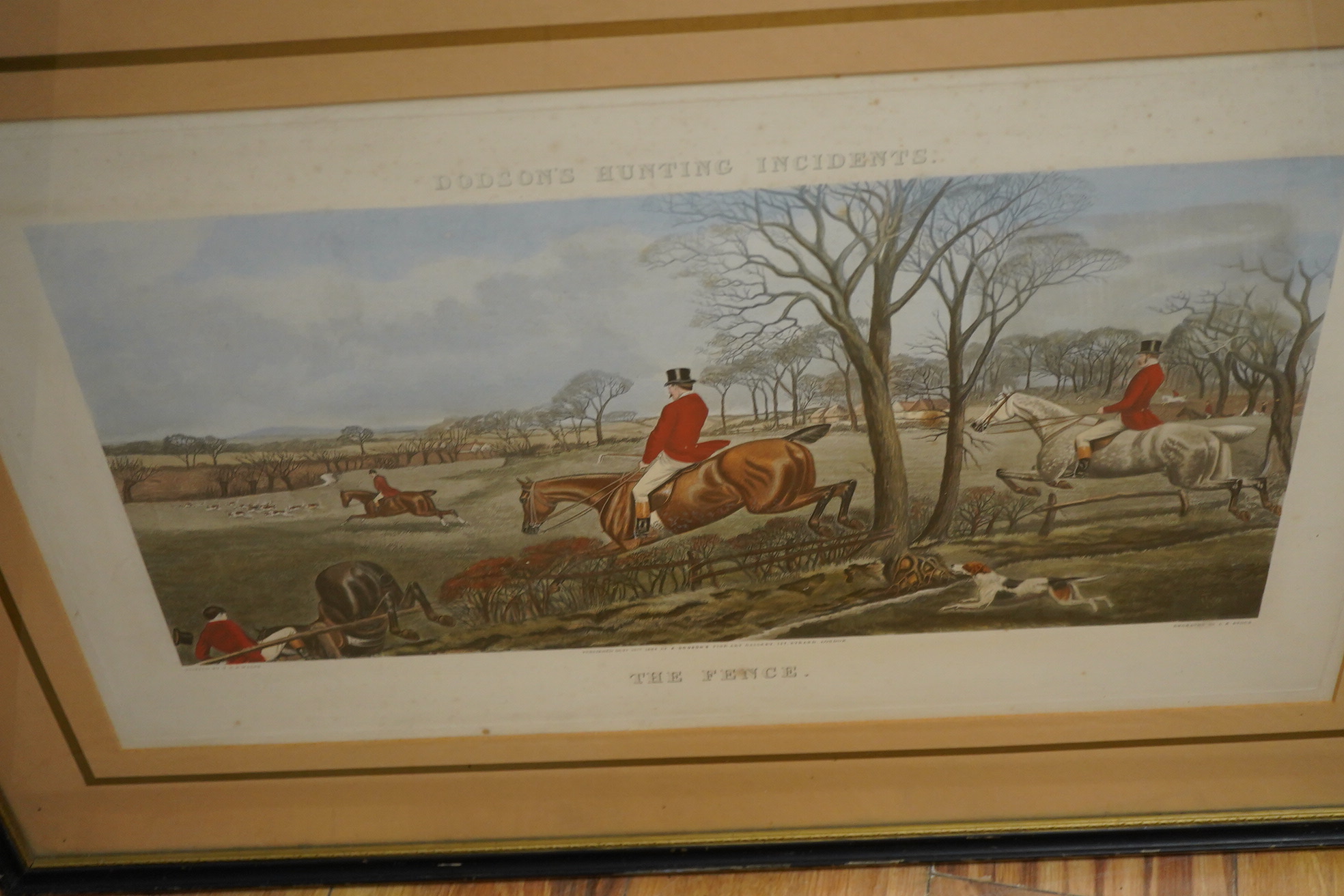 After T N H Walsh Dodson's Hunting Incidents, to include 'The Check' and 'The Fence', four lithographs published by R. Dodson's Fine Art Gallery, London, largest 35 x 59cm